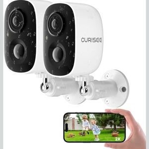 CURISEE Wireless Outdoor Security Cameras Wireless 2K 2 Pack